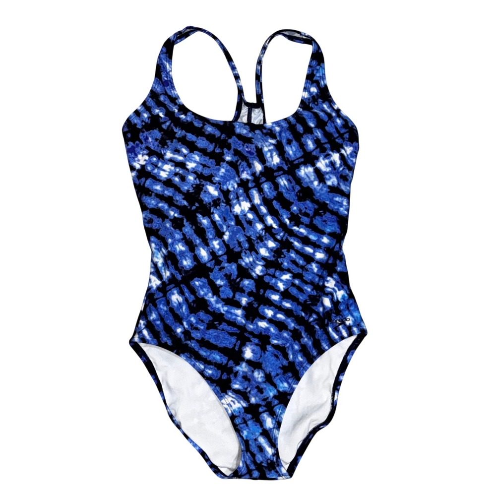 Speedo Blue and Black Tie-Dye One Piece Swimsuit sport lap swim